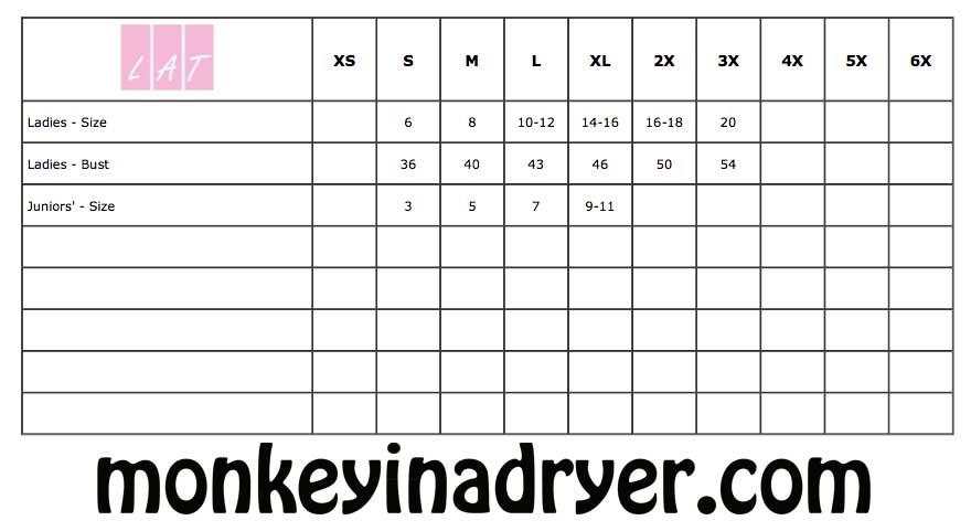 Lat T Shirts Size Chart