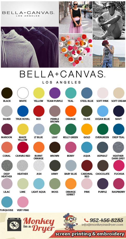 Bella T Shirts Color Chart