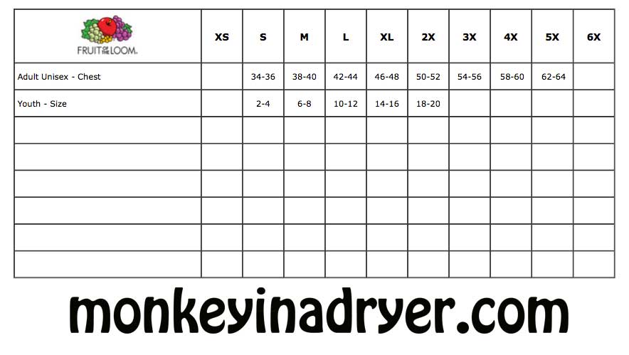 Fruit Of The Loom T Shirt Size Chart