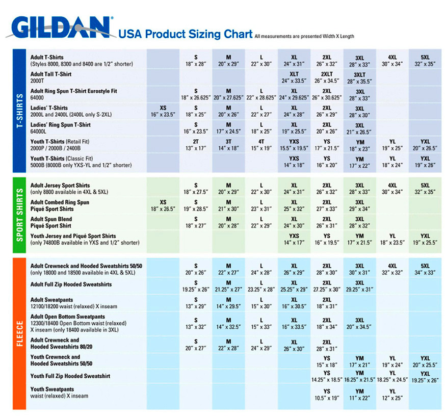 Gildan Youth Hoodie Size Chart