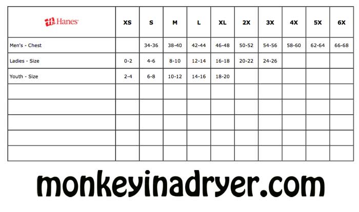 Hanes Size Chart