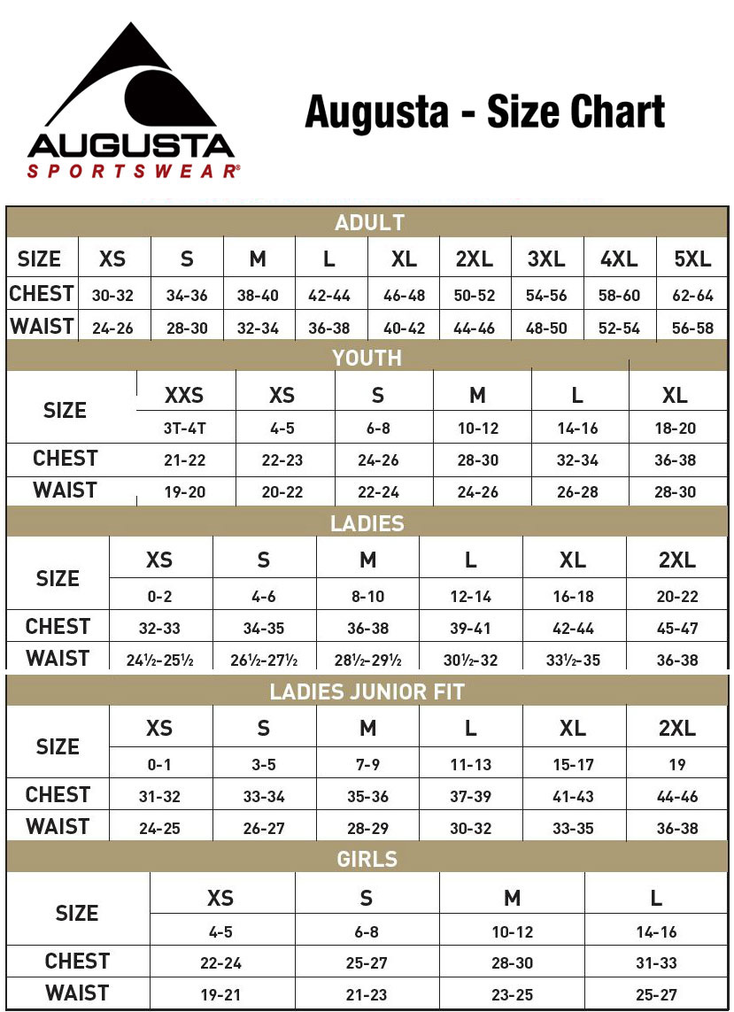 Augusta Size Chart Custom TShirts from Monkey In A Dryer, A Custom