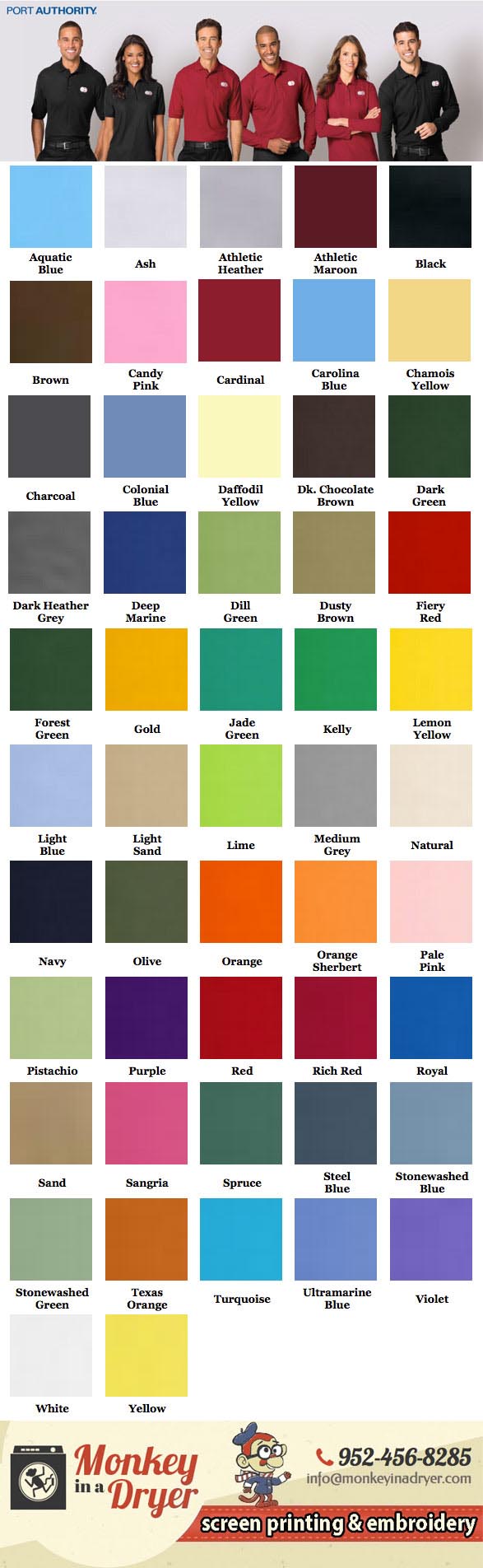 Port Authority Swatch Color Chart  Custom T-Shirts from Monkey In A Dryer,  A Custom Screen Printing Company in Minneapolis