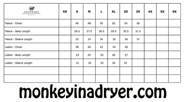 Colorado Trading Company Size Chart