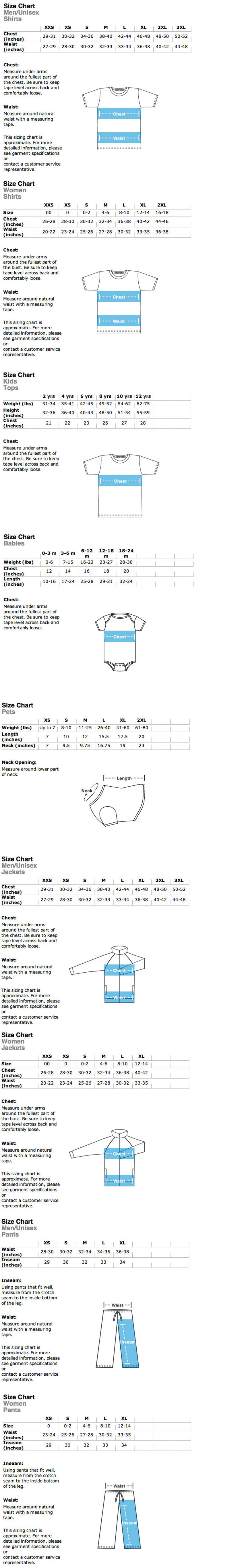 Queen Apparel Size Chart