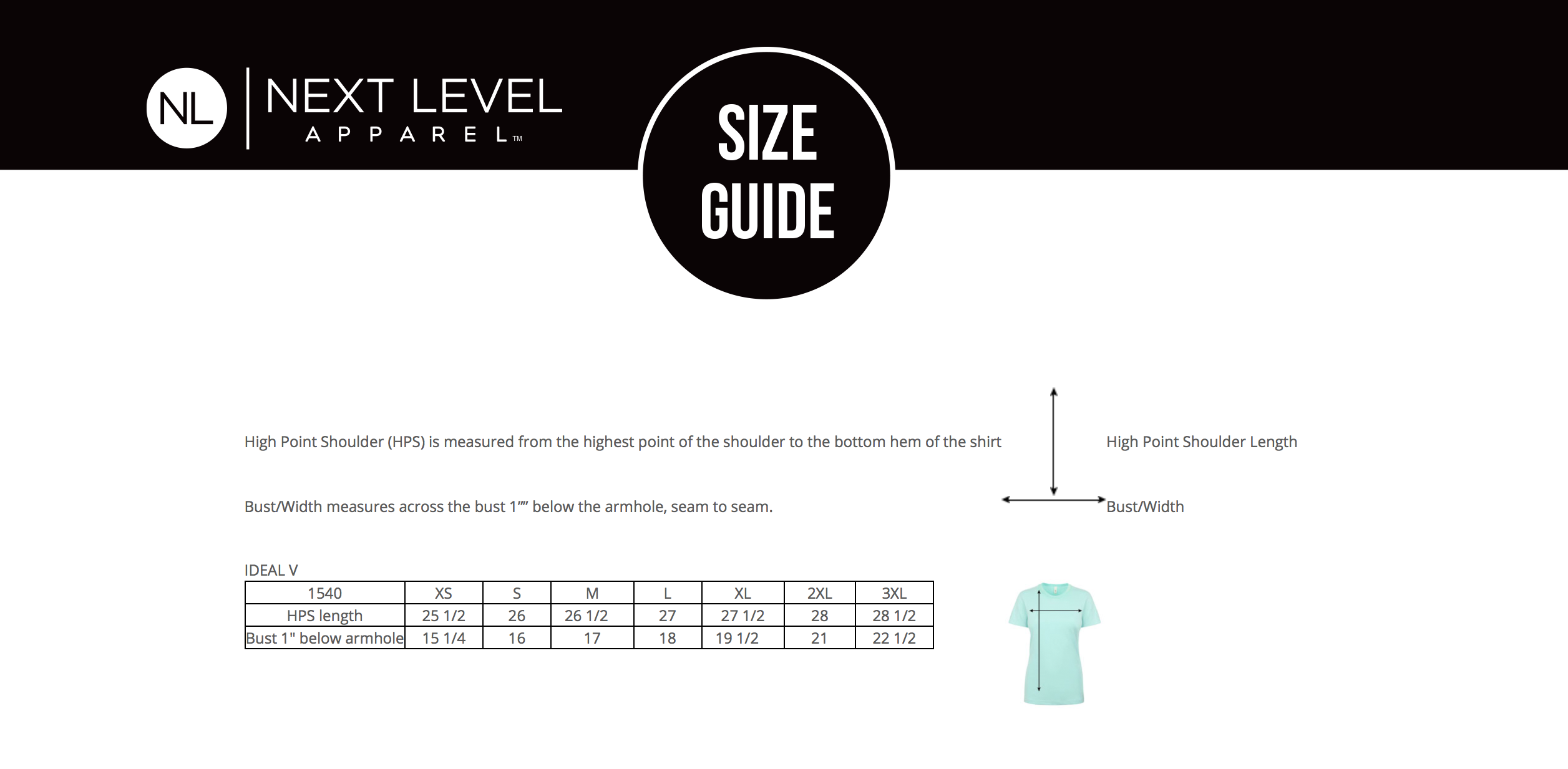 Next Level 1540 Size Chart