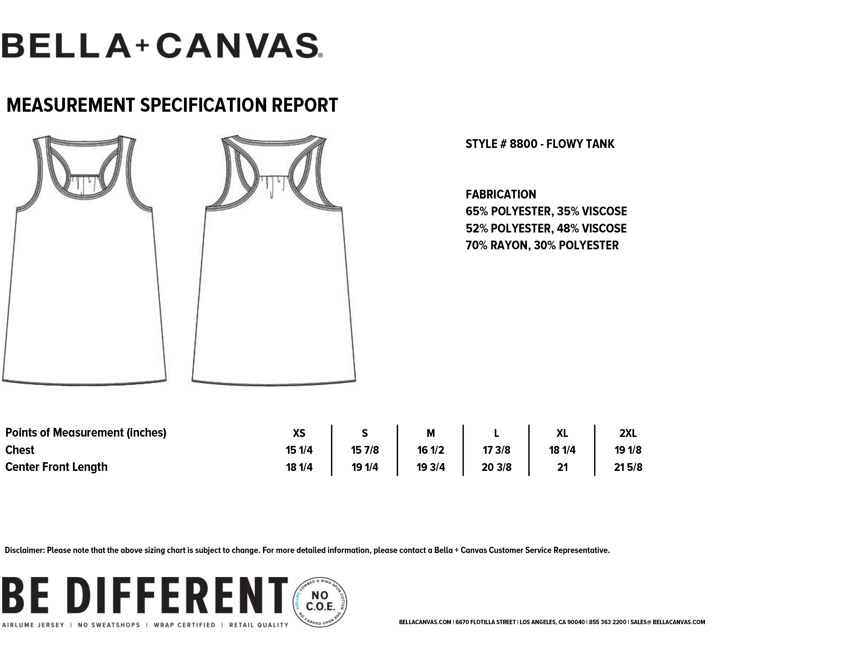 Bella Flowy Tank Size Chart